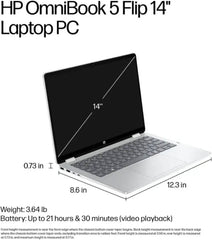 HP OmniBook 5 Flip Laptop, 14" 2K IPS Touch Display, Intel Core 7 155 Processor, 16GB RAM, 512GB SSD, Intel Graphics, English keyboard, Windows 11 Home, Glacier Silver
